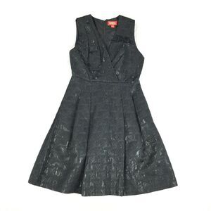 Kirna Zabete For Target Dress Size 4 Womens Black Metallic Jacquard Wrap A-Line